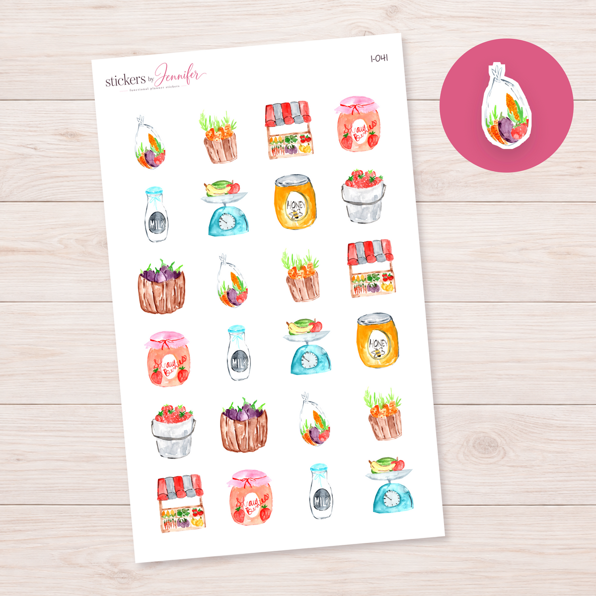 Watercolor Vegetable Bag Planner Stickers | I-041