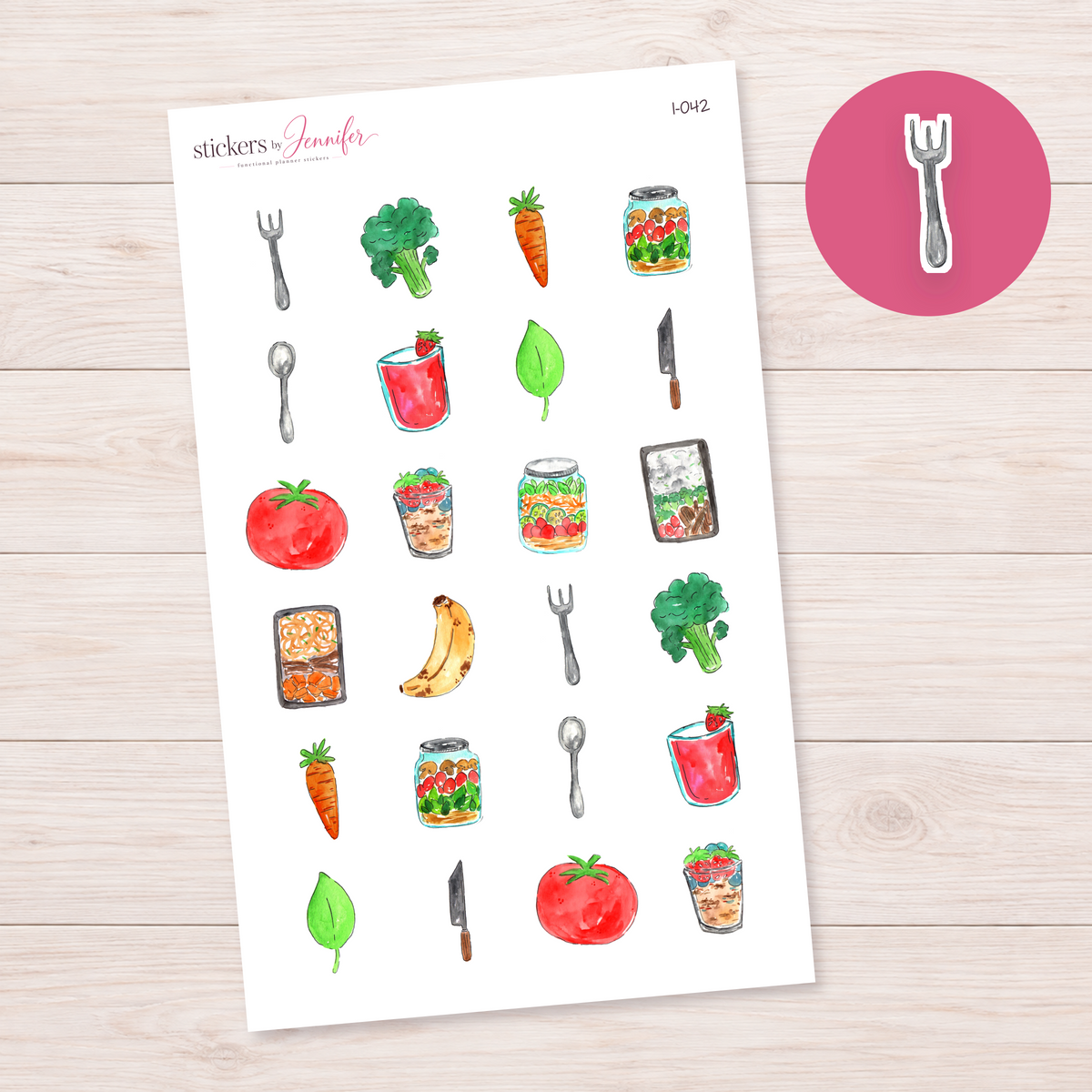 Watercolor Fork Planner Stickers | I-042