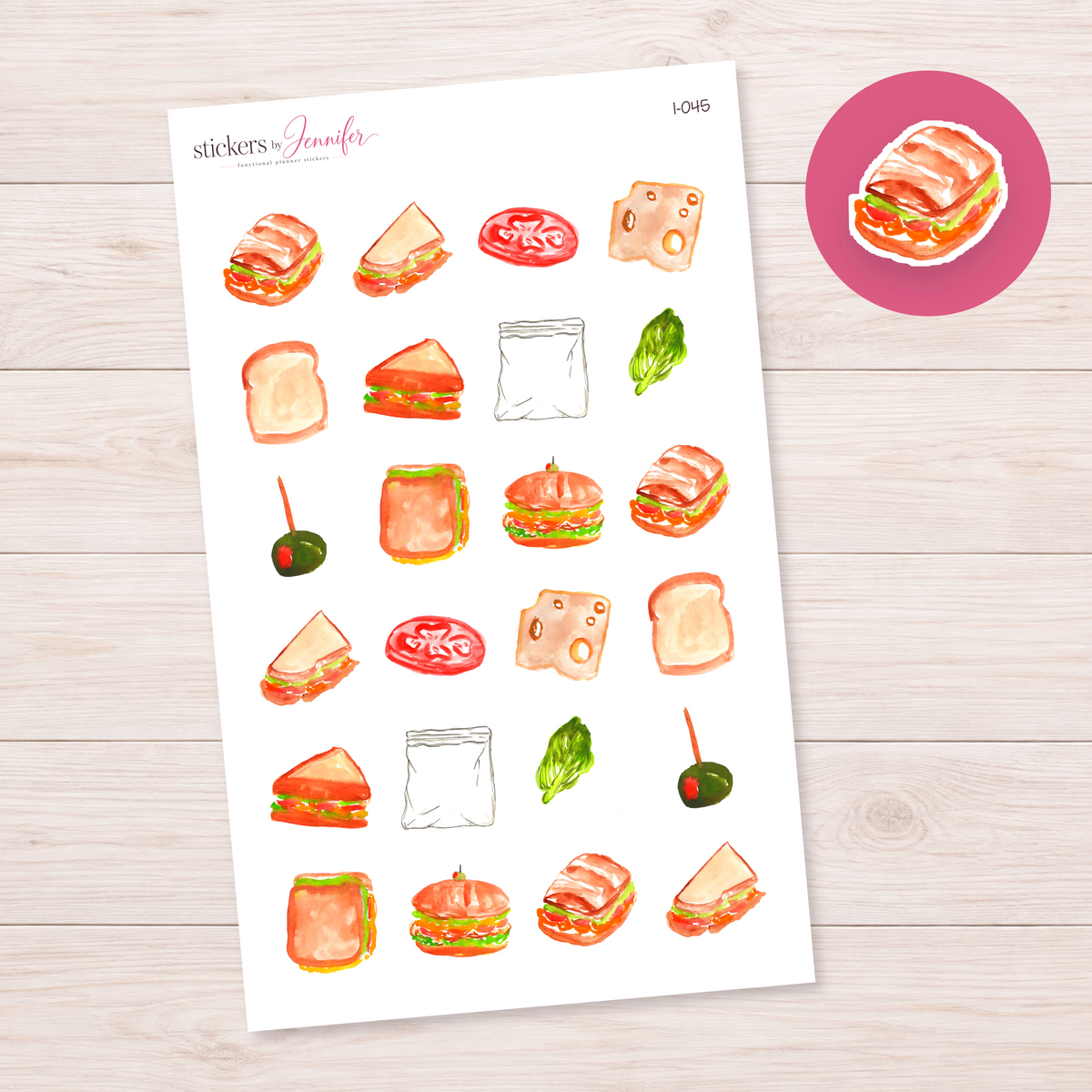 Watercolor Sandwich Planner Stickers | I-045