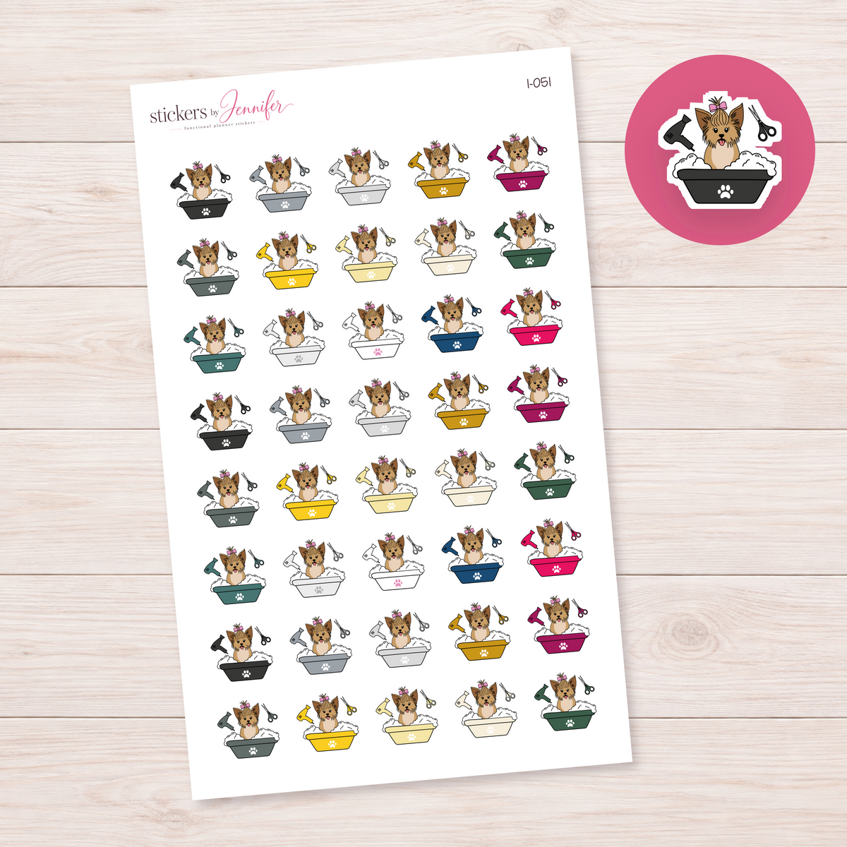 Gray Dog Grooming Tub Planner Stickers | I-051