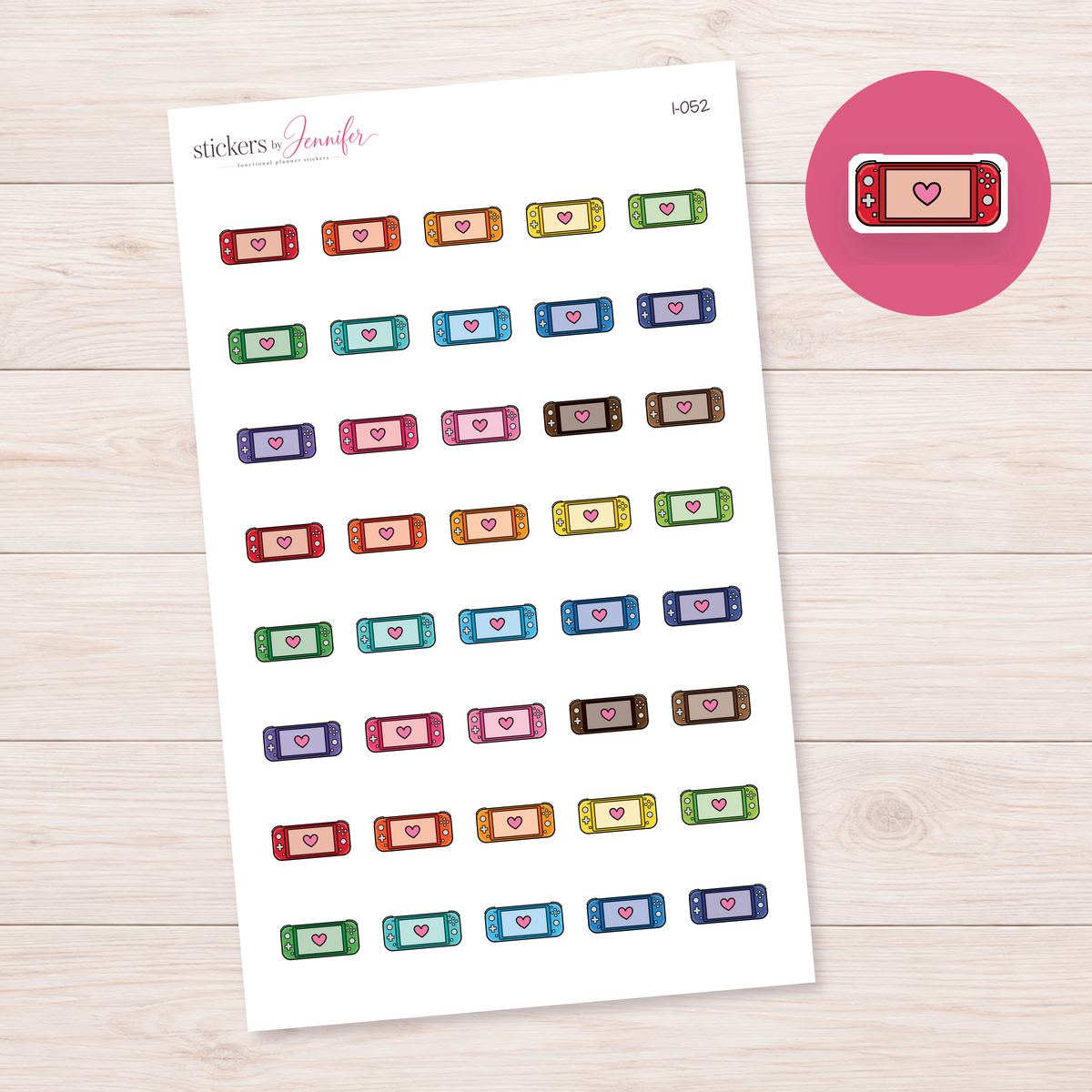 Red Heart Game Console Planner Stickers | I-052