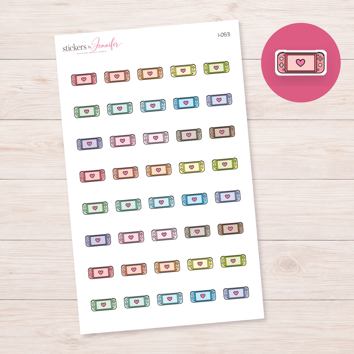 Pink Heart Game Console Planner Stickers | I-053