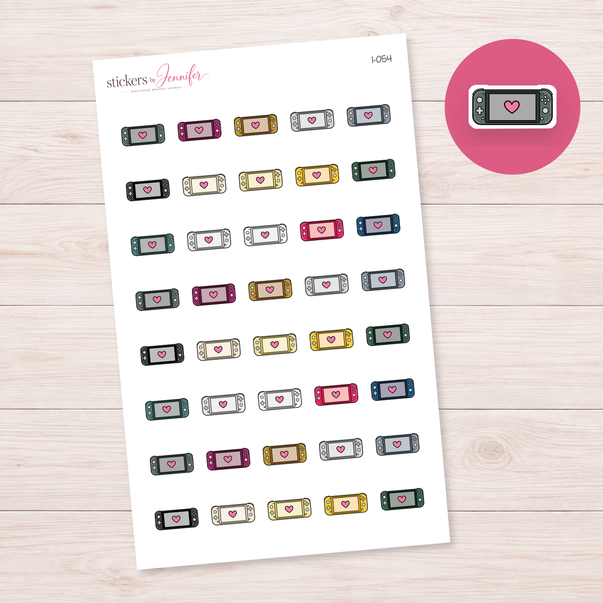 Gray Heart Game Console Planner Stickers | I-054