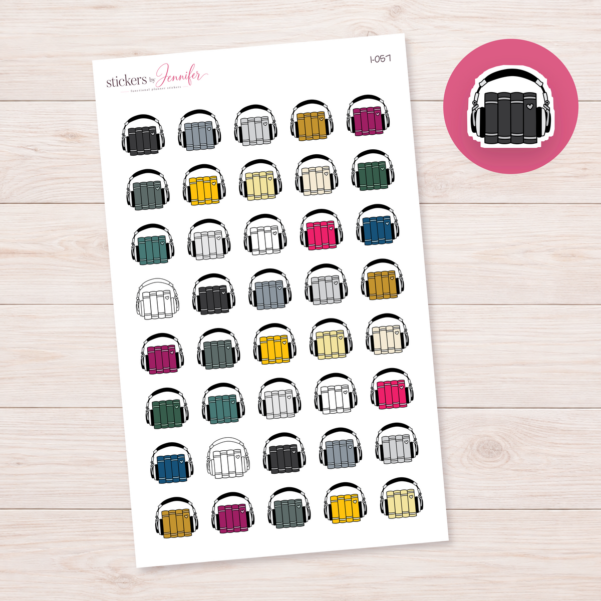 Gray Audiobook Books Planner Stickers | I-057