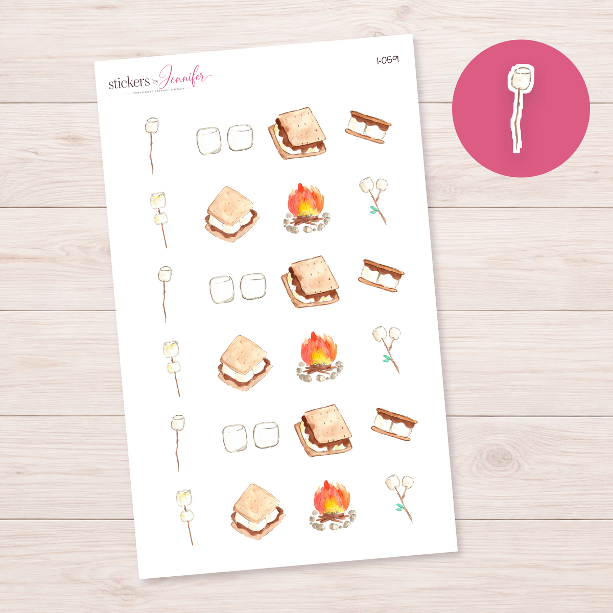Marshmallow on a Stick Planner Stickers | I-059