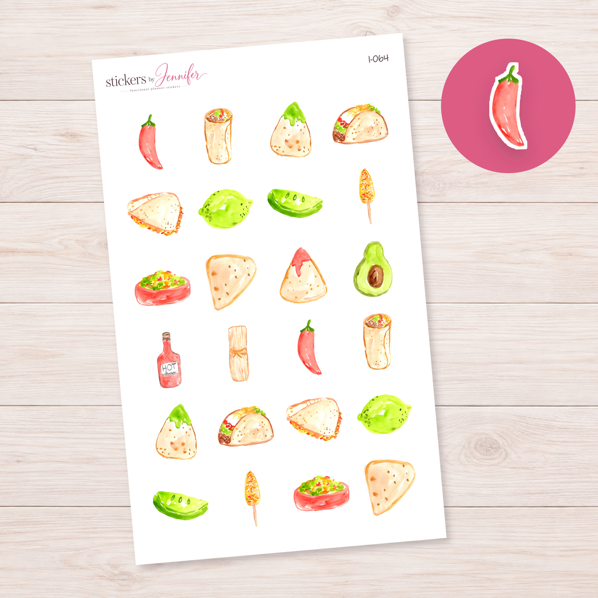 Watercolor Red Chili Planner Stickers | I-064