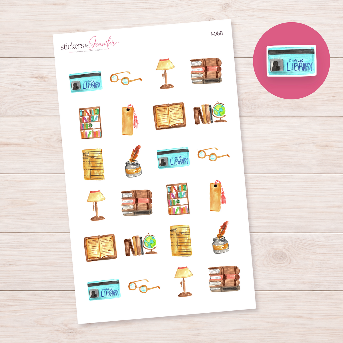 Blue Library Card Planner Stickers | I-065
