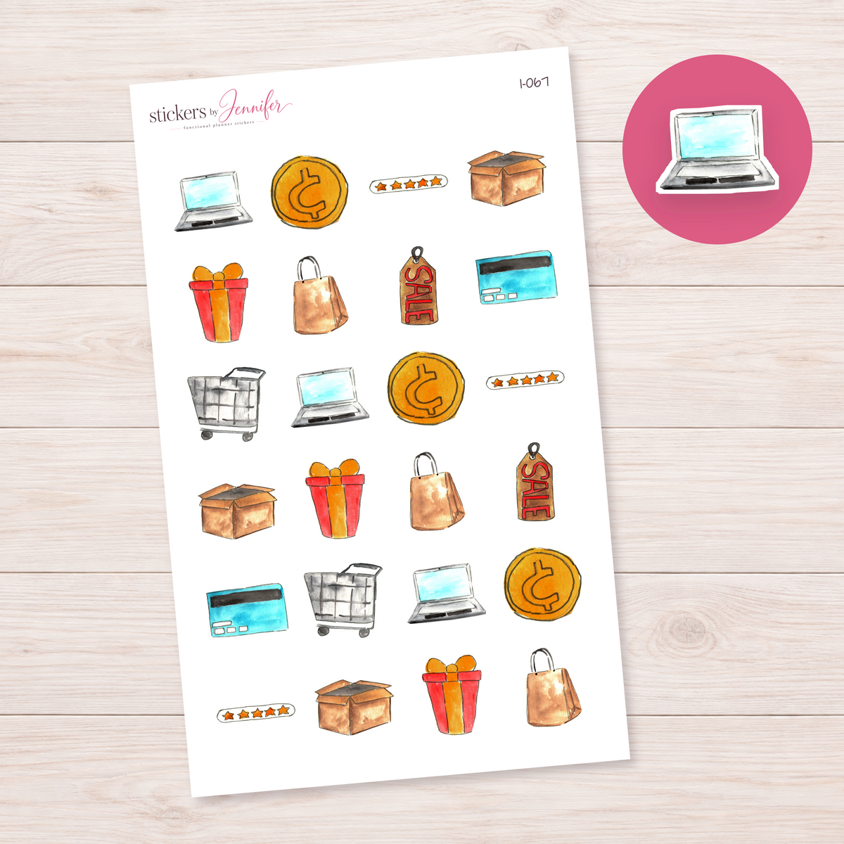 Watercolor Laptop Planner Stickers | I-067