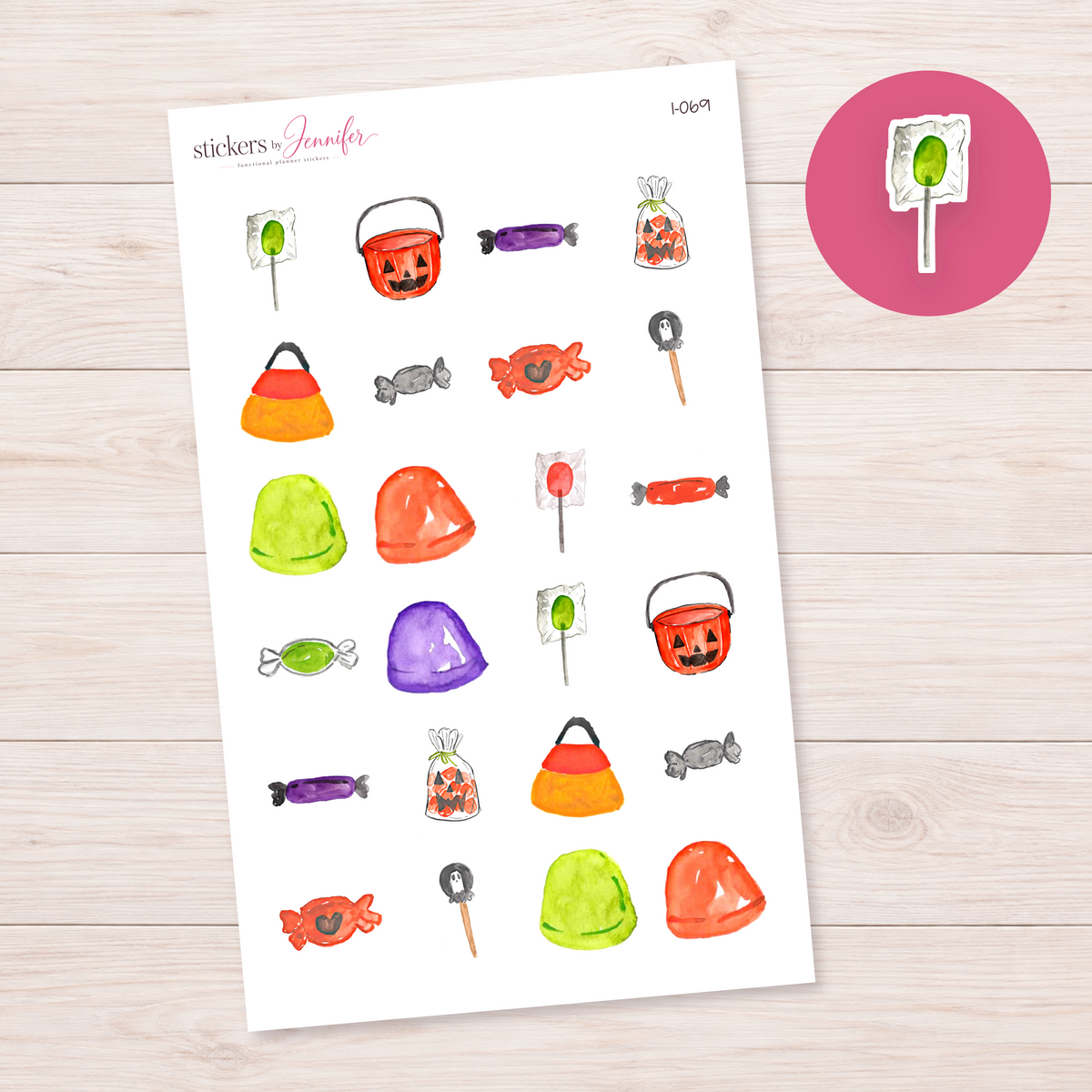 Green Wrapped Lollipop Planner Stickers | I-069