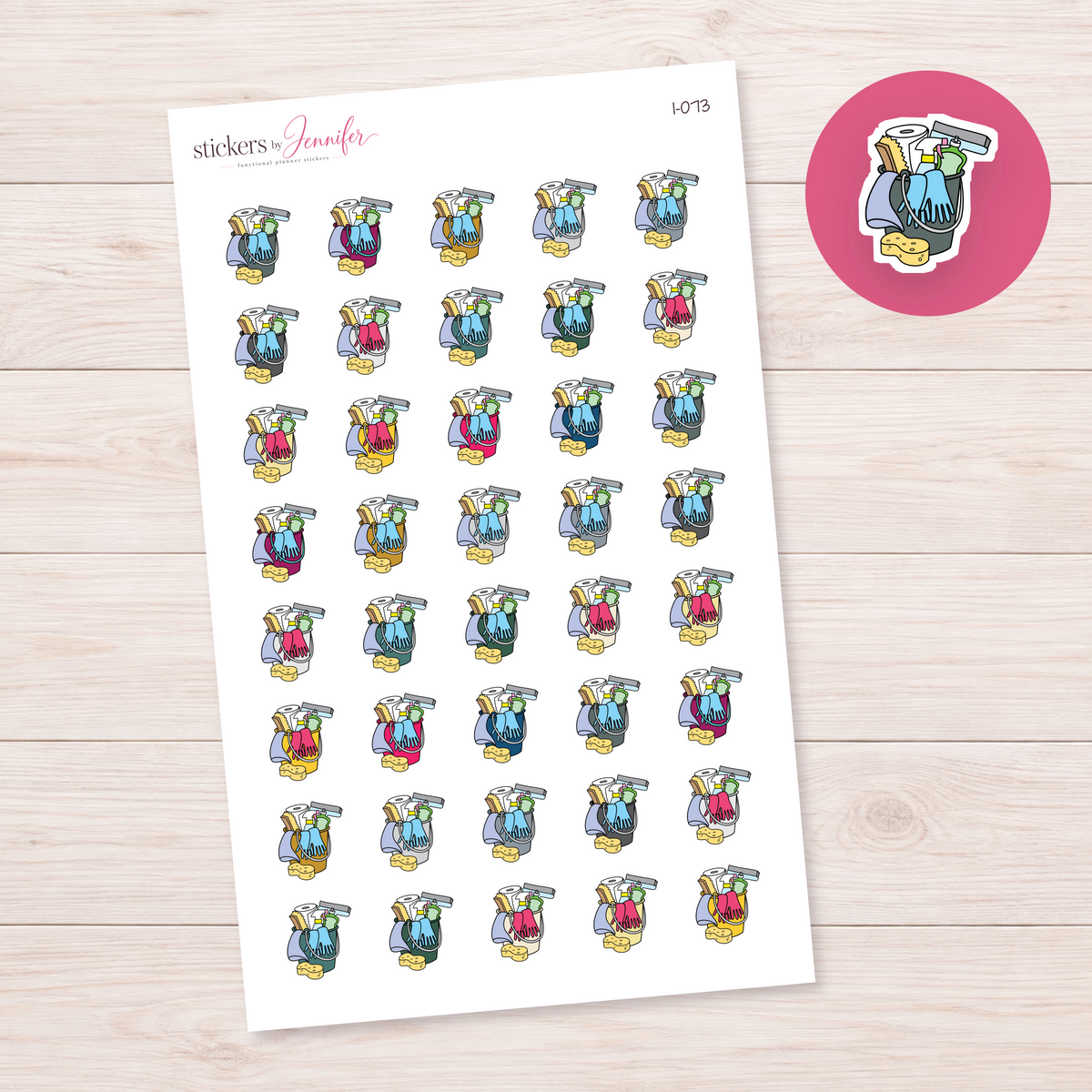 Gray Cleaning Supplies Bucket Planner Stickers | I-073