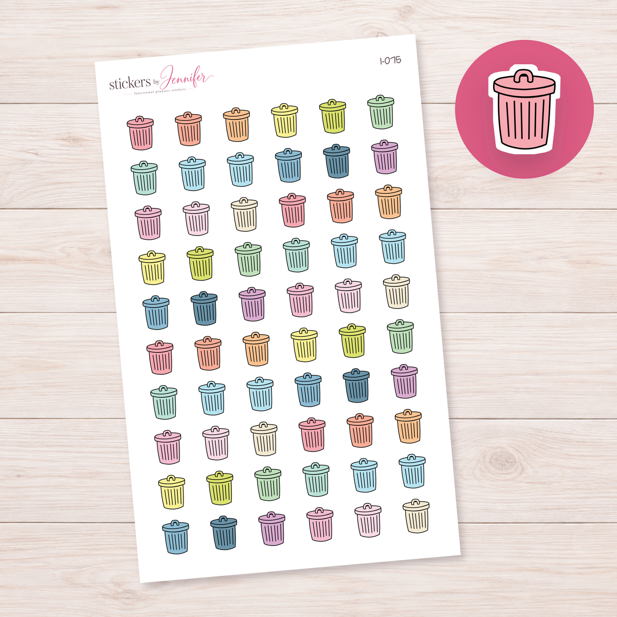 Pink Lidded Trash Can Planner Stickers | I-075