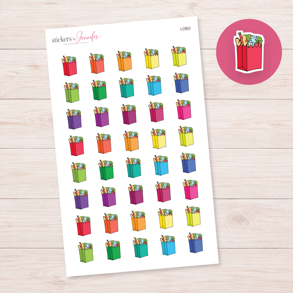 Red Full Grocery Bag Planner Stickers | I-080