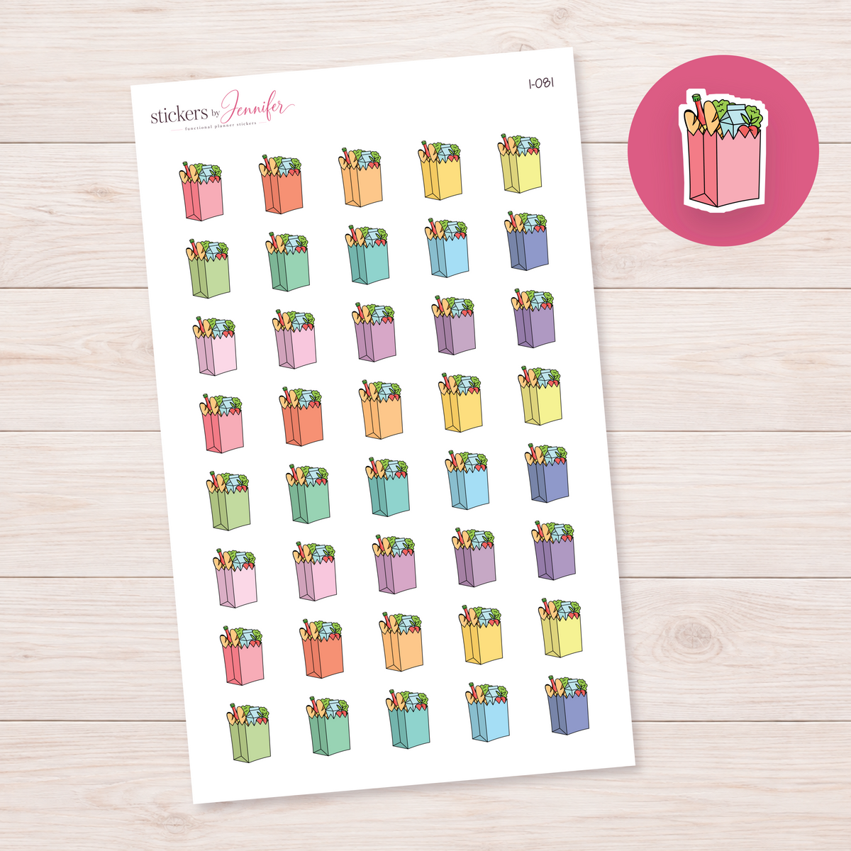 Pink Full Grocery Bag Planner Stickers | I-081