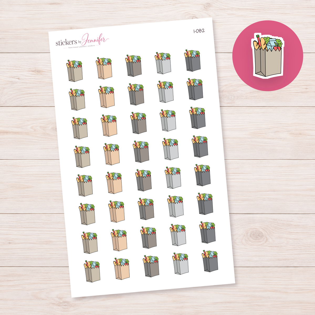 Taupe Full Grocery Bag Planner Stickers | I-082