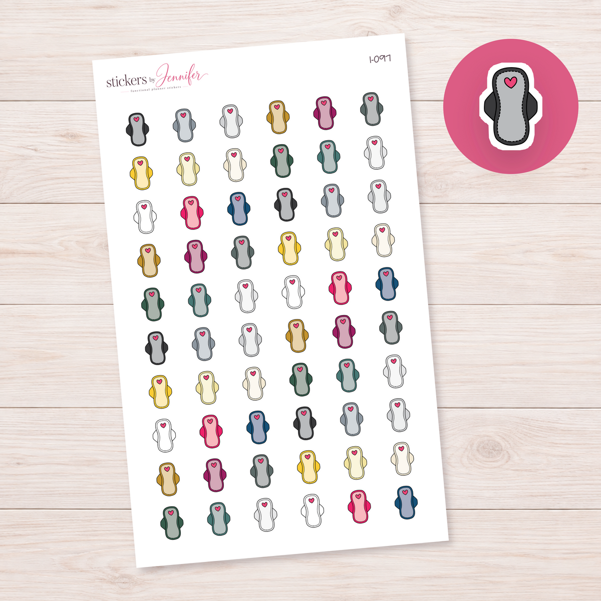 Gray Heart Period Pad Planner Stickers | I-097