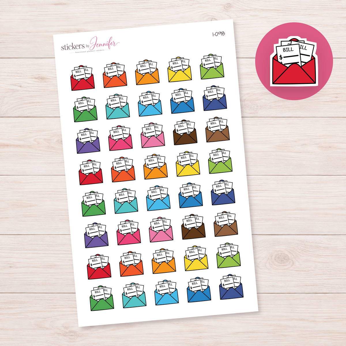Red Bills Envelope Planner Stickers | I-098