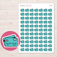 Teal Credit Cards Planner Stickers | I-10003 — 5 × 7 inch sheet and enlarged sticker detail
