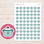 Pale Teal Slow Cooker Planner Stickers | I-10009 — 5 × 7 inch sheet and enlarged sticker detail