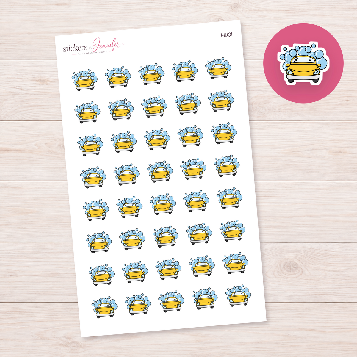 Yellow Bubbly Car Wash Planner Stickers | I-1001