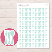 Pale Mint Cutlery Silhouette Planner Stickers | I-10012 — 5 × 7 inch sheet and enlarged sticker detail
