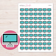Teal Screen Desktop Computer Planner Stickers | I-10015 — 5 × 7 inch sheet and enlarged sticker detail
