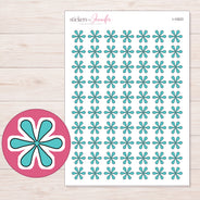 Teal Doodle Asterisk Planner Stickers | I-10023 — 5 × 7 inch sheet and enlarged sticker detail