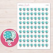 Teal Polka Dot Balloons Planner Stickers | I-10024 — 5 × 7 inch sheet and enlarged sticker detail