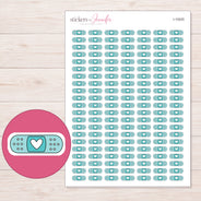 Teal Heart Bandage Planner Stickers | I-10025 — 5 × 7 inch sheet and enlarged sticker detail