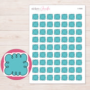Teal Loopy Doodle Cloud Planner Stickers | I-10026 — 5 × 7 inch sheet and enlarged sticker detail