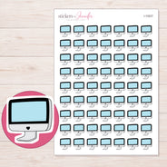 Pale Blue Screen Desktop Computer Planner Stickers | I-10027 — 5 × 7 inch sheet and enlarged sticker detail