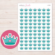 Teal Heart Crown Planner Stickers | I-10028 — 5 × 7 inch sheet and enlarged sticker detail