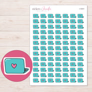 Teal Pink Heart Laptop Planner Stickers | I-10031 — 5 × 7 inch sheet and enlarged sticker detail