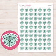 Mint Open Shipping Box Planner Stickers | I-10032 — 5 × 7 inch sheet and enlarged sticker detail