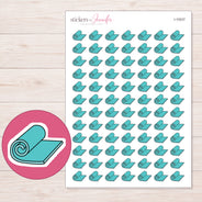 Teal Rolled Yoga Mat Planner Stickers | I-10037 — 5 × 7 inch sheet and enlarged sticker detail