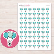 Teal Balloon Trio Planner Stickers | I-10038 — 5 × 7 inch sheet and enlarged sticker detail