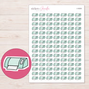 Mint Cutting Machine Planner Stickers | I-10039 — 5 × 7 inch sheet and enlarged sticker detail