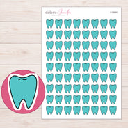 Teal Tooth Planner Stickers | I-10040 — 5 × 7 inch sheet and enlarged sticker detail