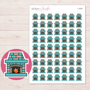 Teal Brick Fireplace Planner Stickers | I-10050 — 5 × 7 inch sheet and enlarged sticker detail