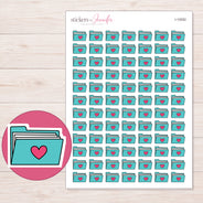 Teal Pink Heart Folder Planner Stickers | I-10052 — 5 × 7 inch sheet and enlarged sticker detail