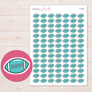Teal Football Planner Stickers | I-10053 — 5 × 7 inch sheet and enlarged sticker detail