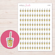 Yellow Iced Tea Planner Stickers | I-10054 — 5 × 7 inch sheet and enlarged sticker detail