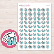 Teal Game Night Cards and Pawns Planner Stickers | I-10058 — 5 × 7 inch sheet and enlarged sticker detail