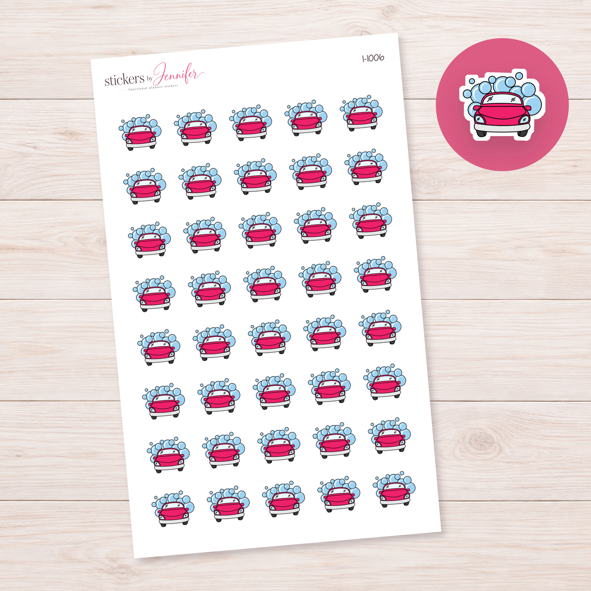 Hot Pink Car Wash Planner Stickers | I-1006