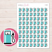 Teal Gas Pump Planner Stickers | I-10060 — 5 × 7 inch sheet and enlarged sticker detail