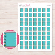 Teal Disc Bound Planner Stickers | I-10066 — 5 × 7 inch sheet and enlarged sticker detail