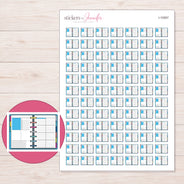 Blue Open Disc Bound Planner Stickers | I-10067 — 5 × 7 inch sheet and enlarged sticker detail