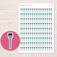Teal Hair Color Brush Planner Stickers | I-10068 — 5 × 7 inch sheet and enlarged sticker detail