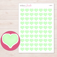 Pastel Mint Heart Planner Stickers | I-10071 — 5 × 7 inch sheet and enlarged sticker detail
