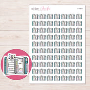 Teal Decorated Open Planner Stickers | I-10074 — 5 × 7 inch sheet and enlarged sticker detail
