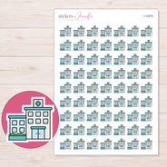 Teal Hospital Building Planner Stickers | I-10076 — 5 × 7 inch sheet and enlarged sticker detail